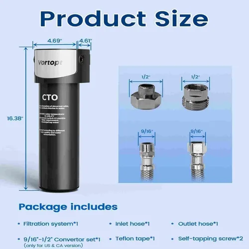 Vista 8 de Vortopt Filtración debajo del fregadero y encimera de 28000 galones, filtro de agua para fregadero de cocina, sistema de filtro para debajo