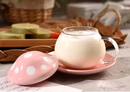 Vista 5 de Taza de té de cristal con forma de hongo Juego de platillo de té taza de café con taza de filtro