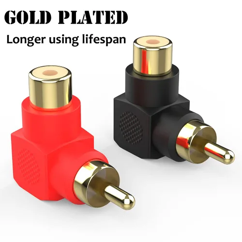 Vista 3 de Conectores RCA macho a hembra en ángulo recto, paquete de 12 adaptadores RCA M/F de 90 grados, codo chapado en oro (6 negros + 6 rojos)