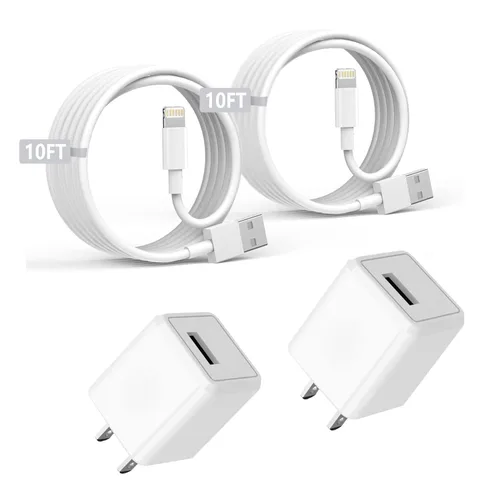 Vista 9 de Cargador para iPhone Apple, [Certificado Apple MFi] Paquete de 2 cables Lightning de carga rápida de 1 metro, cable de carga USB de pared, adaptador