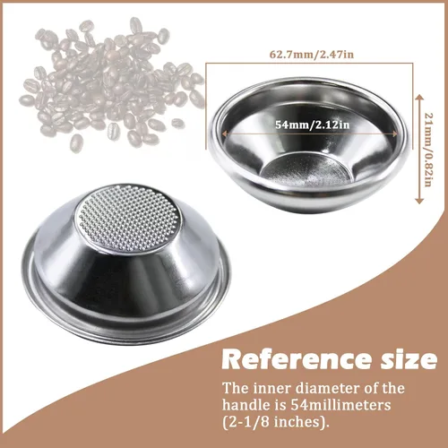 Vista 2 de Cesta de filtro no presurizada de 2.126 in para portafiltro Breville de 2.126 in, tamiz de una sola taza, 0.35 oz de capacidad de polvo, cesta