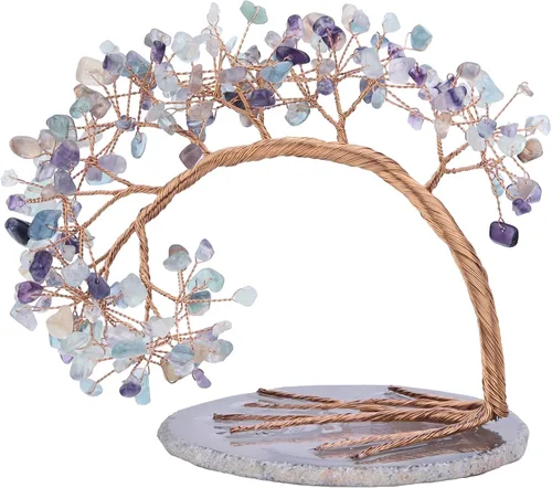 Vista 13 de SUNYIK Árbol de dinero de aguamarina curativa, árbol bonsái de cristal Fengnshui hecho a mano con base de ágata para suerte de riqueza, decoración