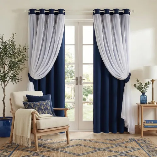 Vista 20 de PONY DANCE Cortinas Opacas con Superposición de Gasa, Cortinas de Doble Capa con Aislamiento Térmico Mix & Match para Oscurecer Habitaciones