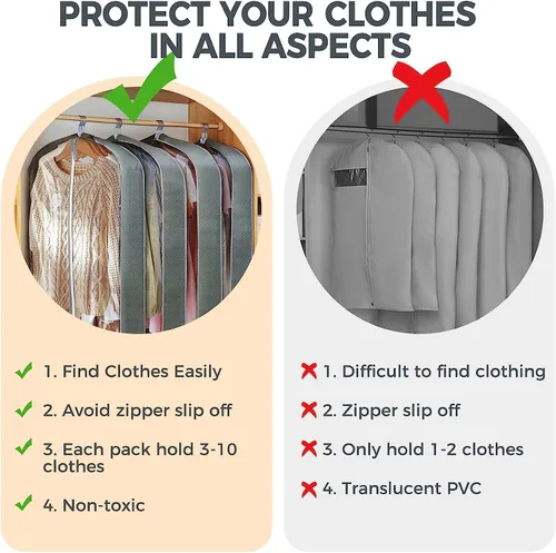 Vista 5 de 10 bolsas de ropa de 40 pulgadas para colgar ropa, bolsas transparentes para almacenamiento de ropa, bolsas de ropa para guardar ropa, bolsas