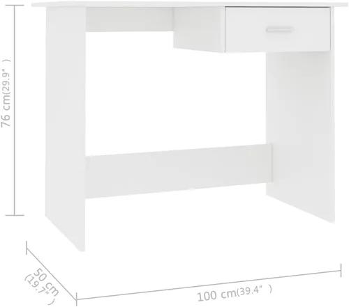 Vista 2 de Escritorio blanco de 39.4 x 19.7 x 29.9 pulgadas, madera de ingeniería, escritorios de lectura, escritorios para computadora, mesa de escritorio