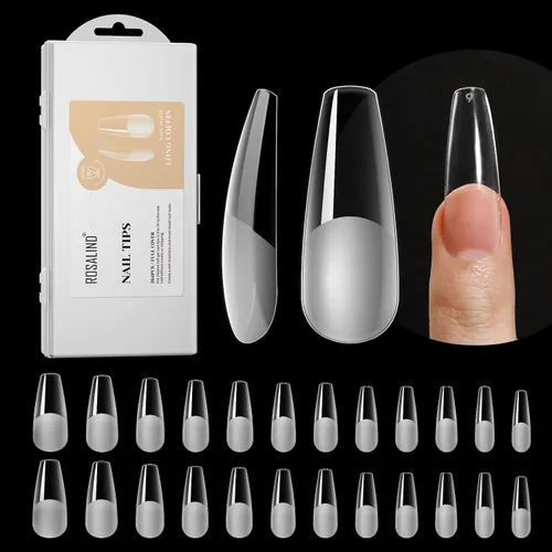 Vista 12 de ROSALND - 264 puntas de uñas postizas largas transparentes con forma de ataúd, uñas postizas acrílicas de cobertura completa con caja, 12 tamaños