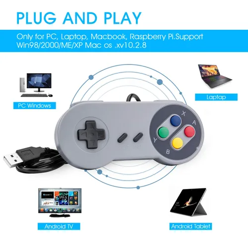 Vista 3 de mafiti Game Controller SNES Retro USB Controller Joystick for Windows PC MAC Linux Raspberry Pi 2 Pack (Grey)