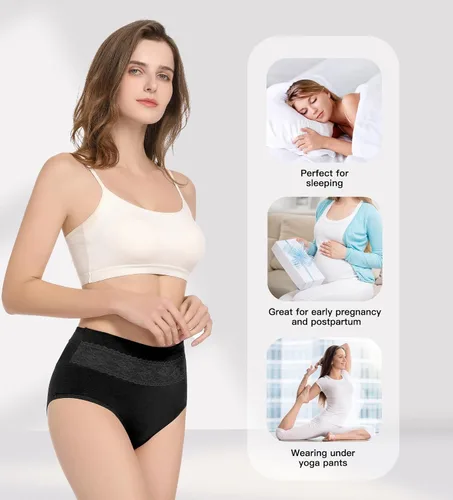 Vista 6 de HAVVIS Bragas Ropa Interior de Mujer de Algodón Cintura Alta Control Abdominal Panties Rosa Jacquard para Damas Multipack
