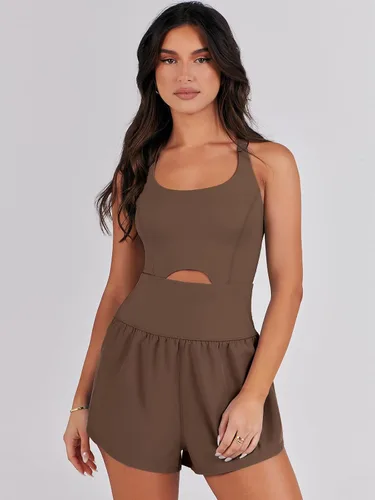 Vista 3 de ANRABESS Conjunto de una pieza para mujer, para correr, ejercicio, gimnasio, yoga, ropa deportiva de verano 2025