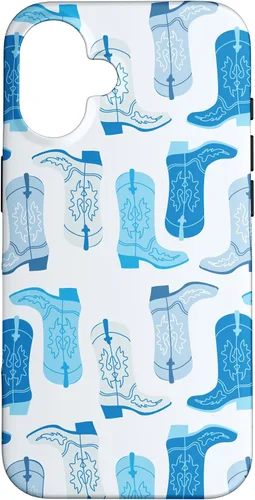 Vista 32 de Cowboy Boot Illustration Preppy Western Pastel Blue and Cyan Case for iPhone 17