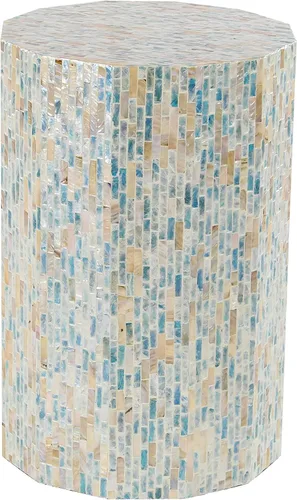 Vista 8 de Deco 79 Mesa auxiliar de mosaico de mosaico hecha a mano con concha de nácar, mesa auxiliar de 14 x 14 x 20 pulgadas, azul claro