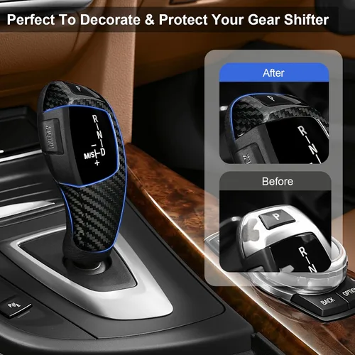 Vista 5 de T-carbon Cubierta protectora de fibra de carbono real para perilla de palanca de cambios compatible con BMW F01 F02 F03 F04 F07 F10 F11 F15 F16 F18