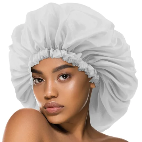 Vista 8 de Gorras de tratamiento de ricino de argán y negro, gorro de satén para dormir, accesorios para el cabello, gorras de ducha para mujeres Marrón