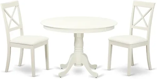 Vista 10 de East West Furniture HLBO3-CAP-C - Juego de mesa de comedor de 3 piezas para espacios pequeños, contiene una mesa de comedor redonda con pedestal y 2