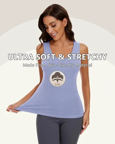 Vista 4 de WOWENY Thermal Tank Top for Women Fleece Thermal Camisole Base Layer Shirt Sin mangas Baby Blue