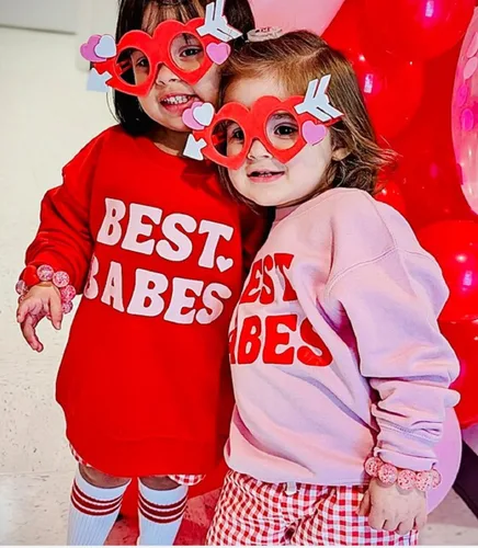 Vista 88 de Traje de San Valentín para bebé, niña, niño, traje de San Valentín, sudadera de manga larga con estampado de corazón