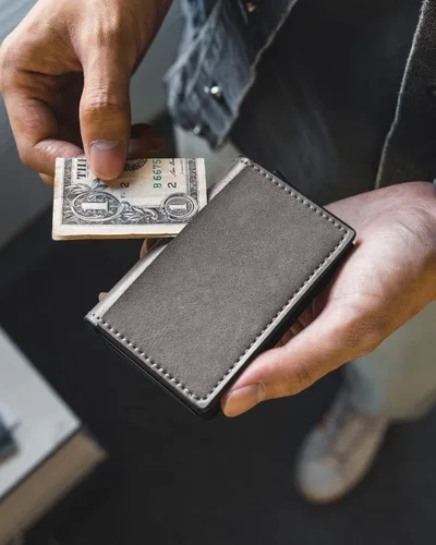Vista 3 de VULKIT Tarjetero RFID Bloqueo de Cuero Automático Pop Up Cartera Aluminio Slim Pocket Tarjeta de Visita