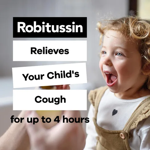 Vista 2 de Robitussin Medicamento para la tos y la congestión torácica DM para niños de saúco, alivio de la congestión del pecho y jarabe para la tos, 4 onzas