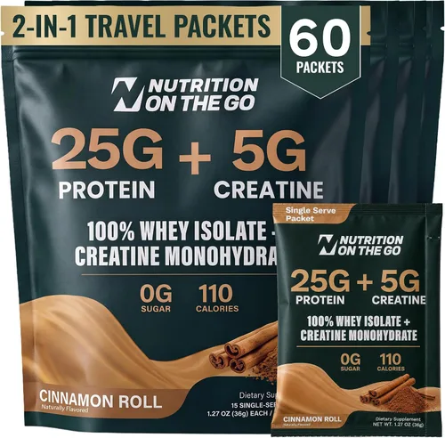 Vista 8 de Paquetes de viaje 2 en 1 con aislamiento de proteína de suero + creatina, chocolate, paquete de 15