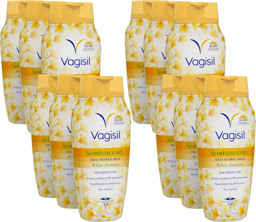 Vista 8 de Vagisil Lavado Femenino para Higiene del Área Íntima, Aromas Scentsitive, pH Equilibrado y Probado por Ginecólogos, Jazmín Blanco, 12 oz