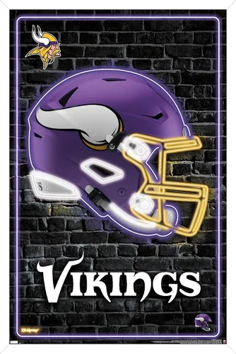 Vista 14 de Trends International NFL Minnesota Vikings - Póster de pared con casco neón 23, 22.4 pulgadas de largo x 14.7 pulgadas, versión enmarcada en madera