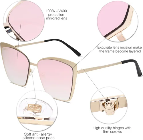 Vista 3 de SOJOS Cateye SJ1086 - Gafas de sol para mujer diseño de espejo tamaño más grande