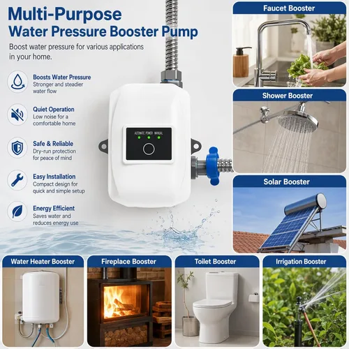 Vista 9 de Bomba de refuerzo de agua, bomba de presión de 24 V y 150 W, bomba de ducha silenciosa de 30-40 dB con control automático, impermeable IP56, motor