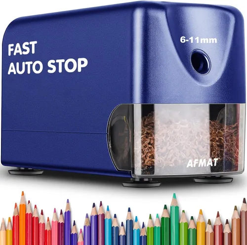 Vista 8 de AFMAT Sacapuntas eléctrico resistente, sacapuntas de aula para lápices de colores n.º 2 de 6 a 0.433 in, parada automática, punta afilada, guardar