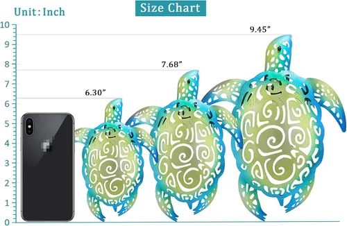 Vista 7 de YOUIN Juego de 3 decoraciones de pared de metal con temática de tortuga marina y playa, decoración de pared para interiores y exteriores, baño