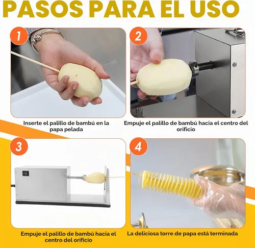 Vista 3 de CGOLDENWALL Cortadora eléctrica de papas con brochetas de bambú gratis de acero inoxidable, cortadora de papas torcida automática de acero