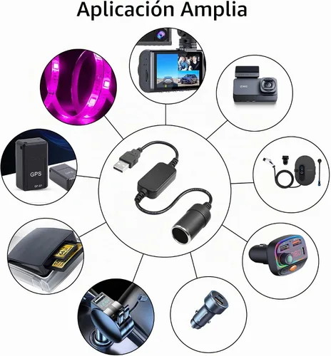 Vista 6 de CERRXIAN Cable de alimentación adaptador de toma de mechero de cigarrillos de 12V 8W macho USB A de 1 pie para cámara de salpicadero, GPS, tiras