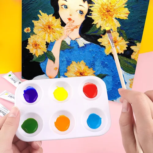 Vista 7 de Tamaki - 16 paletas de bandeja de pintura de plástico blanco, bandeja de pintura para acuarela, ideal para fiestas de pintura, manualidades