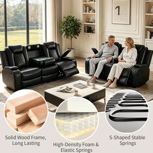 Vista 6 de Pon Living Luxurious Leather Reclining Sofa Set with LED for Living Room