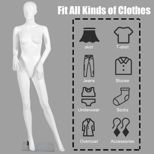 Vista 5 de Giantex Maniquí femenino de cuerpo completo de 70 pulgadas, forma de vestido de tamaño real con cabeza giratoria de 360°, diseño desmontable