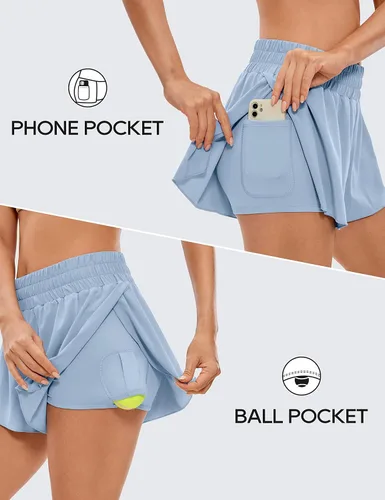 Vista 17 de CRZ YOGA Pantalones cortos de correr 2 en 1 para mujer, cintura alta, secado rápido, para atletismo, gimnasio, descanso, entrenamiento, lindas