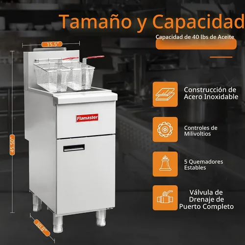 Vista 8 de Freidora de Piso Comercial a Gas con 2 Canastas, Freidora a Propano de Gas de 90000 BTU - Solo para Uso Comercial, Control de Temperatura