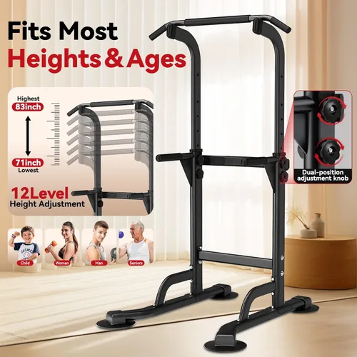 Vista 2 de WATBKHE Power Tower Pull Up Dip Station Foldable, Pull Up Bar Station Adjustable, Multi-Function Home Gym, Strength Training Fitness Equipment