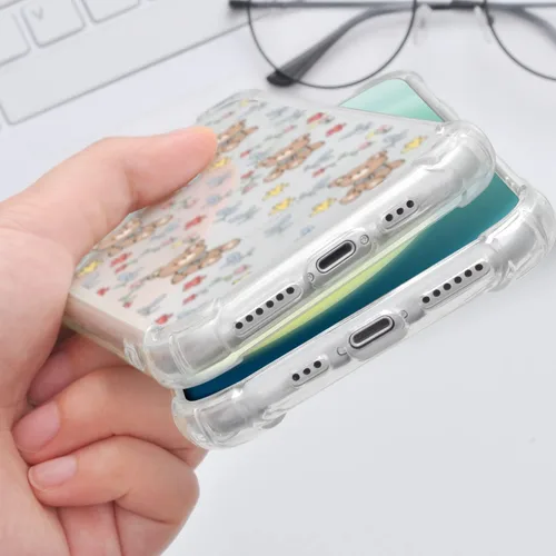 Vista 5 de Funda para teléfono compatible con iPhone 11, diseño de oso y flores, diseño de dibujos animados transparente para niñas y mujeres, bonito oso