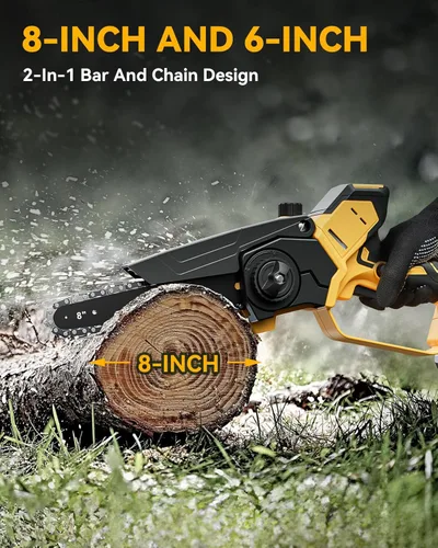Vista 5 de Mini motosierra inalámbrica para batería Dewalt de 20 V máximo, 8 pulgadas y 6 pulgadas, motosierra 2 en 1 con motor sin escobillas y engrasador