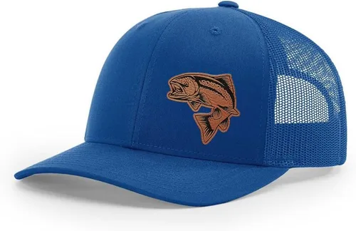 Vista 19 de Sombrero de pesca de salmón con parche de cuero grabado láser Richardson 112 Snapback Trucker Cap