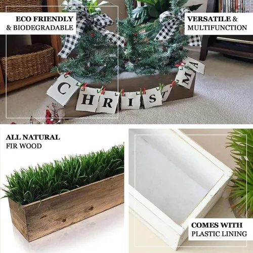 Vista 4 de Efavormart - Juego de macetas de madera rectangular natural de 24 x 6 pulgadas con forros de plástico extraíbles