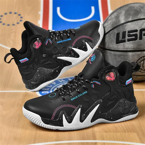 Vista 3 de DAYUMKOU Tenis de baloncesto para correr para hombre con parte superior alta, antideslizantes, para exteriores, acolchados, zapatos de entrenamiento