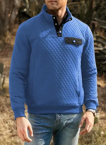 Vista 9 de JMIERR Sudadera acolchada para hombre, casual, de manga larga, cuello alto, con botones