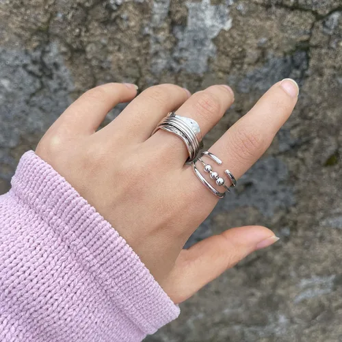 Vista 5 de Anillo de ansiedad de plata de ley 925 con cuentas, anillos giratorios para mujeres, anillos de ansiedad para la preocupación