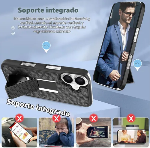 Vista 5 de Fingic Funda para iPhone 17, iPhone 17 con clip para cinturón, carcasa delgada combinada con funda giratoria de soporte, resistente a prueba