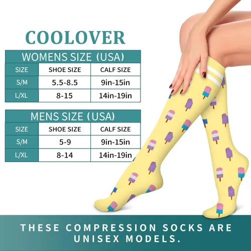 Vista 7 de COOLOVER Calcetines de compresión para mujeres y hombres, ideales para circulación, correr, atletismo, recuperación, enfermera, viajes