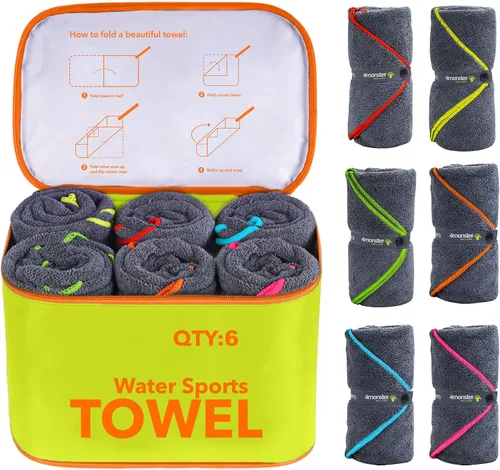 Vista 9 de 4Monster Paquete de 4 toallas de camping de microfibra de secado rápido, toalla de viaje súper absorbente con bolsa impermeable, toalla ligera
