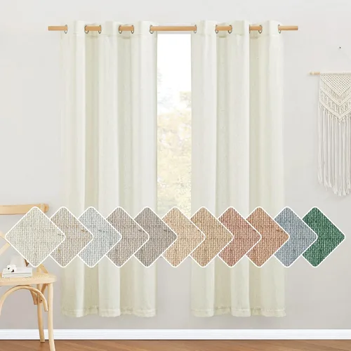 Vista 253 de NICETOWN - Cortinas de lino angora para ventana de cocina sobre el fregadero, con ojales, lino grueso angora, tratamientos cortos para ventanas