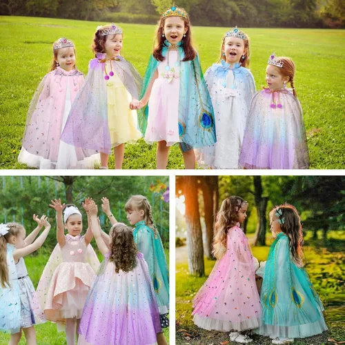 Vista 4 de Latocos Capa de princesa para niñas, capa de princesa con corona de tiara para niñas pequeñas, juego de simulación, Navidad, cosplay, accesorios