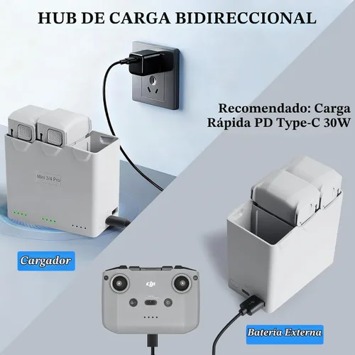 Vista 4 de Paquete de 3 mini baterías de vuelo inteligente serie 3 Plus 3850mAh con combo de concentrador de carga bidireccional para DJI Mini 4 Pro Drone